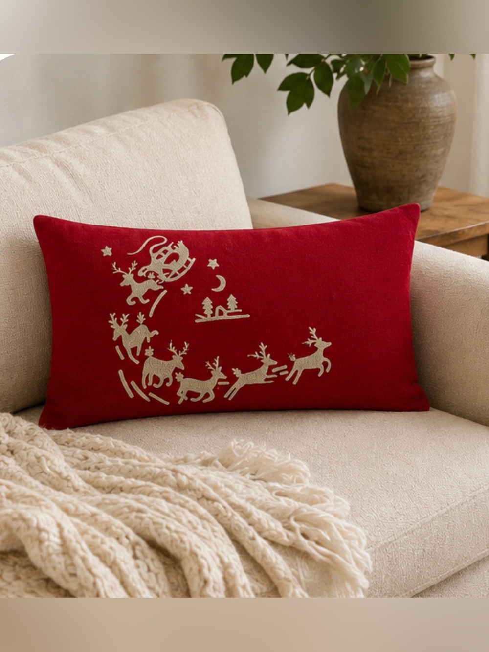 Sarita Handa Embroidered Christmas Pillow Cover 12x21